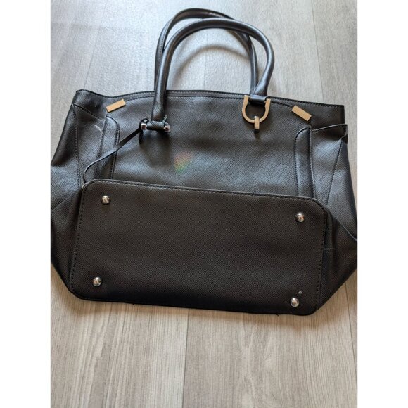 London Fog Black Leather-Like Large Tote Satchel Bag With Silver Hardware & Dual - Picture 5 of 11